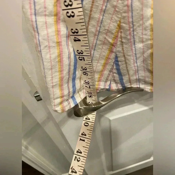 Gap Linen Cotton Striped Ruched Front Smock Back Belted Dress Size 4P - Picture 5 of 10